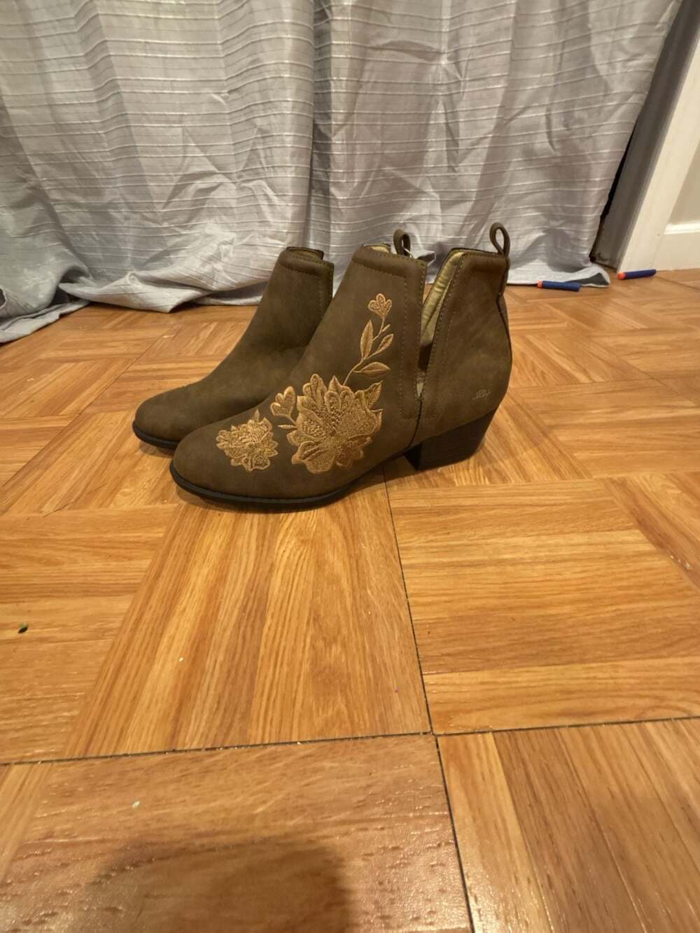JBU Parker Embroidery Olive Multi-Tone Floral Ankle Boots Booties